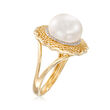 10-10.5mm Cultured Pearl Ring with .10 ct. t.w. Diamonds and Filigree in 14kt Yellow Gold