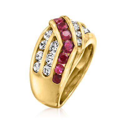 C. 1980 Vintage 1.50 ct. t.w. Diamond and .80 ct. t.w. Ruby Ring in 18kt Yellow Gold