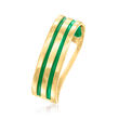 Italian 14kt Yellow Gold Ring with Green Enamel Stripes