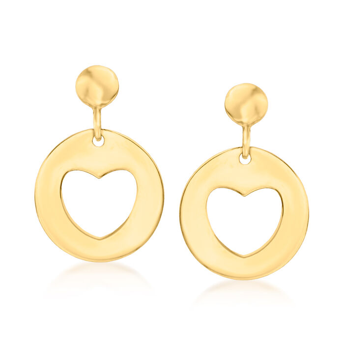 Italian 14kt Yellow Gold Heart Cutout Drop Earrings