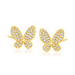 .19 ct. t.w. Pave Diamond Butterfly Earrings in 14kt Yellow Gold