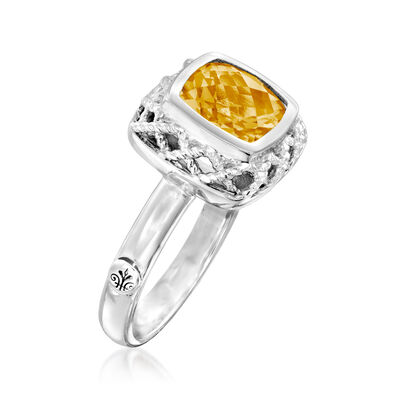 Andrea Candela &quot;Rioja&quot; 1.90 Carat Square Citrine Ring in Sterling Silver