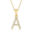 Diamond-Accented Initial Pendant Necklace in 14kt Yellow Gold 16-inch  (A)