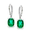 13.00 ct. t.w. Simulated Emerald and .20 ct. t.w. CZ Jewelry Set: Drop Earrings and Pendant Necklace in Sterling Silver