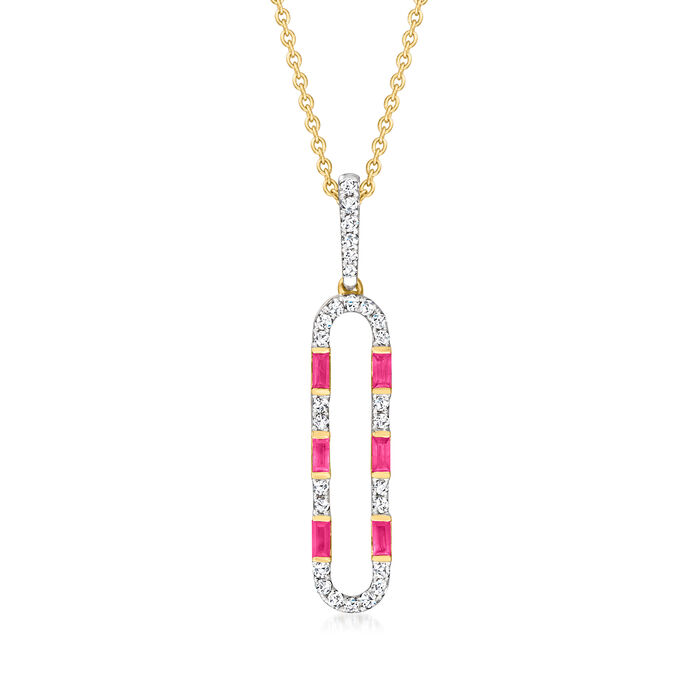 .40 ct. t.w. Ruby and .29 ct. t.w. Diamond Elongated Oval-Link Pendant Necklace in 14kt Yellow Gold