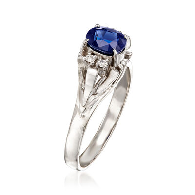 C. 1990 Vintage 1.12 Carat Sapphire Ring with Diamond Accents in Platinum