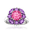 2.50 Carat Pink Topaz Ring with 1.20 ct. t.w. Amethysts in Sterling Silver