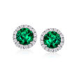 3.10 ct. t.w. Simulated Emerald and .60 ct. t.w. CZ Earrings in Sterling Silver