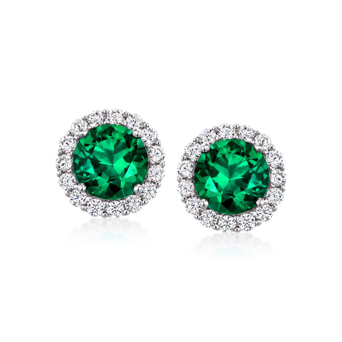 3.10 ct. t.w. Simulated Emerald and .60 ct. t.w. CZ Earrings in Sterling Silver