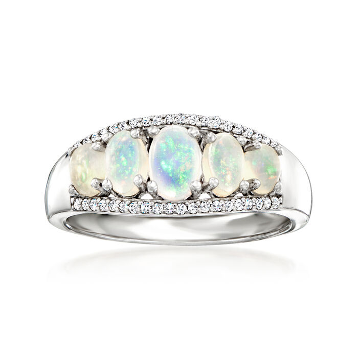 Ethiopian Opal and .10 ct. t.w. Diamond Ring in Sterling Silver