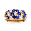 C. 1980 Vintage 2.00 ct. t.w. Sapphire and 1.41 ct. t.w. Diamond Flower Ring in 18kt Yellow Gold