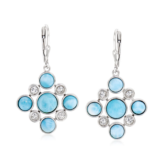 Larimar and 1.10 ct. t.w. White Topaz Drop Earrings in Sterling Silver