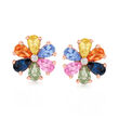 3.00 ct. t.w. Multicolored Sapphire and Diamond-Accented Flower Earrings in 14kt Rose Gold