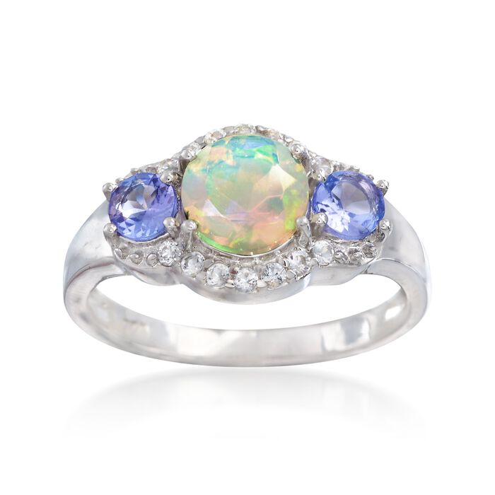 Opal and And .40 ct. t.w. Tanzanite Ring With White Topaz in Sterling ...