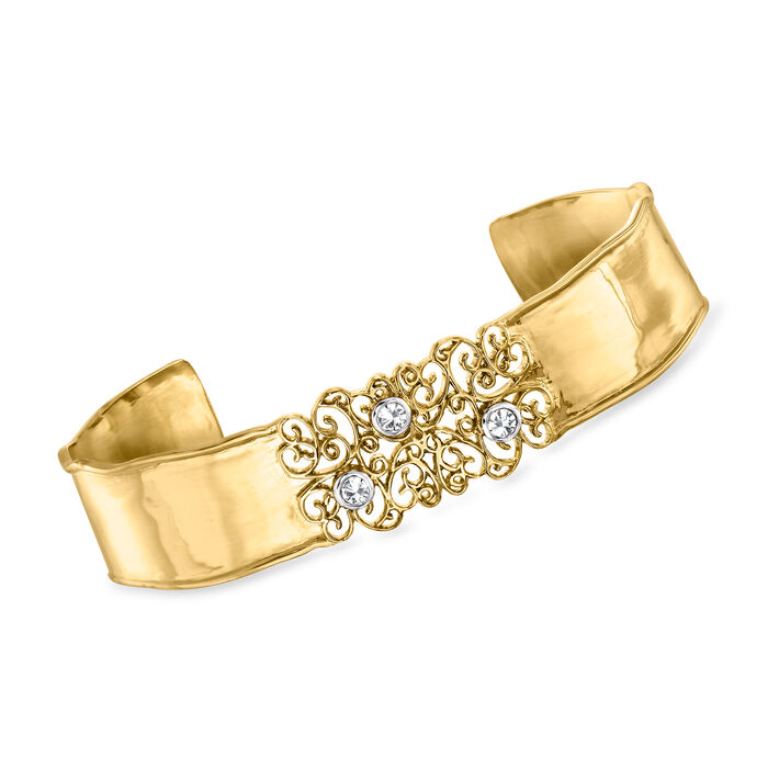 .25 ct. t.w. Diamond Filigree Cuff Bracelet in 18kt Gold Over Sterling