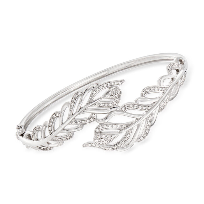 .33 ct. t.w. Diamond Feather Bypass Bangle Bracelet in Sterling Silver