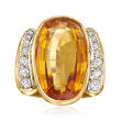 C. 1980 Vintage 15.00 Carat Citrine and .70 ct. t.w. Diamond Cocktail Ring in 14kt Yellow Gold