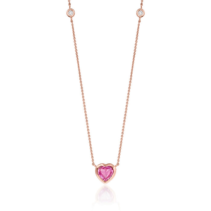 .60 Carat Pink Sapphire Heart Necklace with Diamond Accents in 14kt Two-Tone Gold