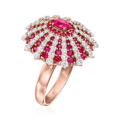 2.00 ct. t.w. Ruby and 1.55 ct. t.w. Diamond Starburst Ring in 18kt Rose Gold