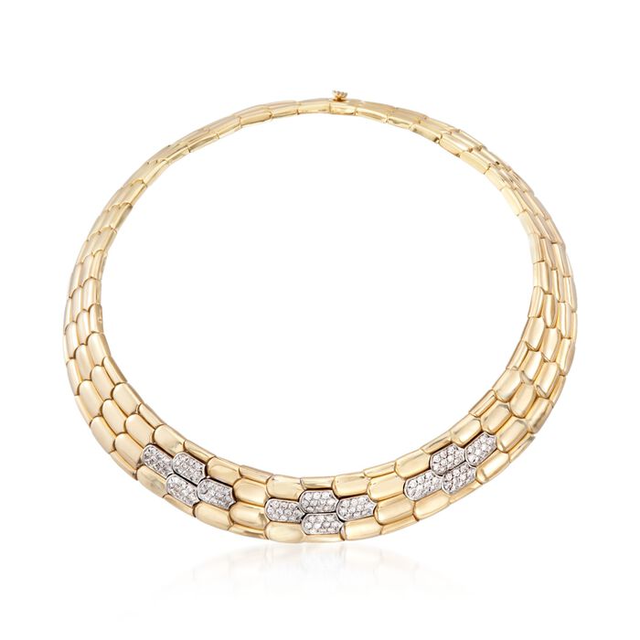C. 1990 Vintage 3.60 ct. t.w. Diamond Wide Geometric Collar Necklace in 18kt Yellow Gold