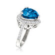 6.50 Carat Heart-Shaped London Blue Topaz Ring with .74 ct. t.w. Diamonds in 14kt White Gold