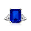 6.00 Carat Simulated Sapphire Ring with .19 ct. t.w. CZs in Sterling Silver