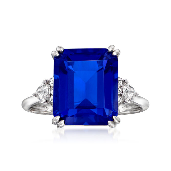 6.00 Carat Simulated Sapphire Ring with .19 ct. t.w. CZs in Sterling Silver
