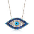 .30 ct. t.w. White and Blue CZ Evil Eye Necklace with Simulated Turquoise in Sterling Silver