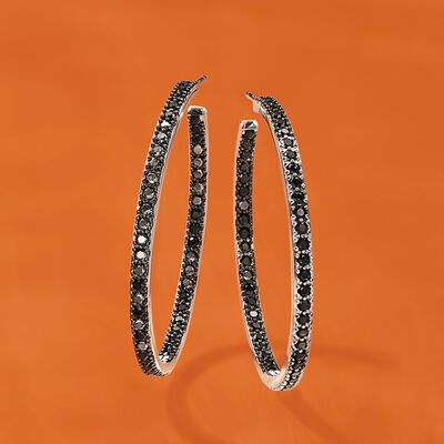2.70 ct. t.w. Black Spinel Inside-Outside Hoop Earrings in Sterling Silver