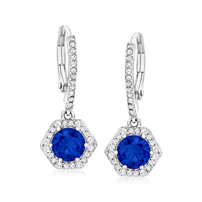 1.90 ct. t.w. Simulated Blue and White Sapphire Drop Earrings in Sterling Silver