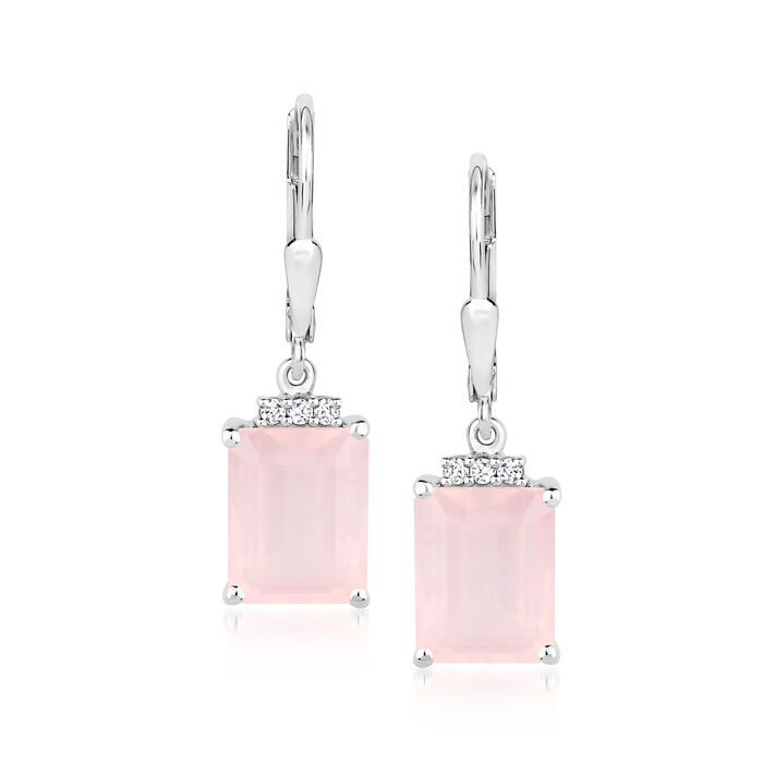 5.75 ct. t.w. Rose Quartz Drop Earrings with .10 ct. t.w. White Topaz in Sterling Silver
