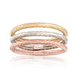 14kt Tri-Colored Gold Jewelry Set: Three Textured Bands