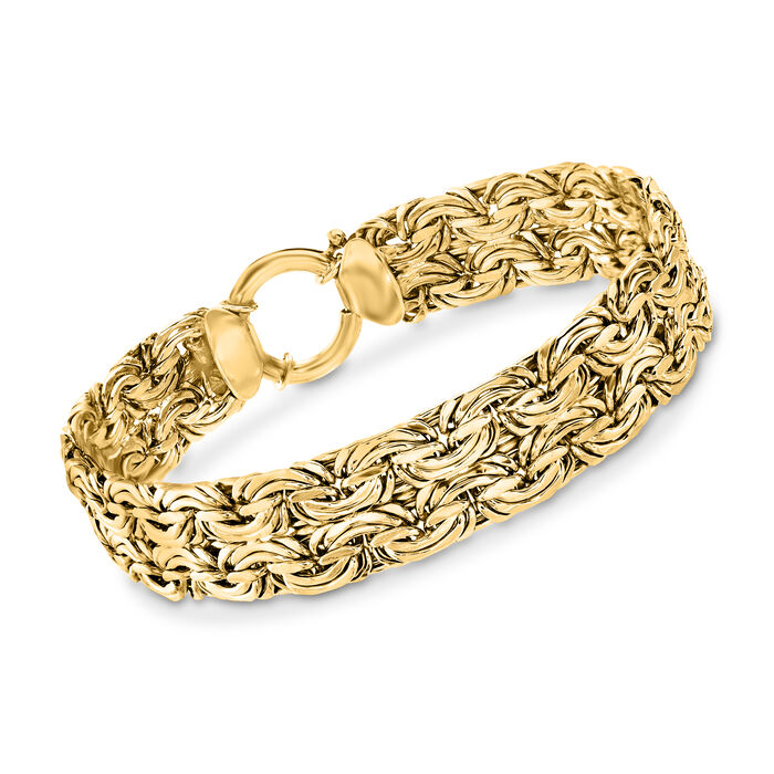 18kt Yellow Gold Over Sterling Silver Wide Byzantine Bracelet 