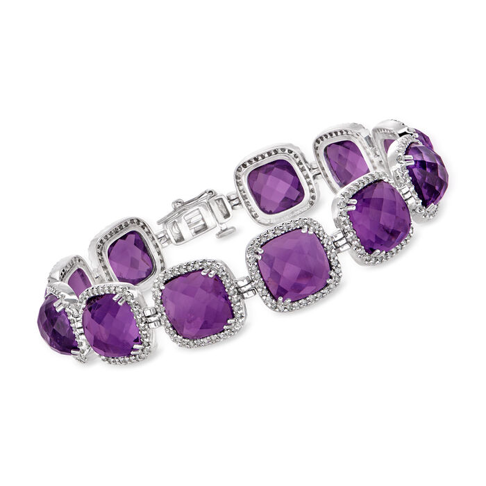 65.00 ct. t.w. Amethyst and 1.75 ct. t.w. Diamond Bracelet in 14kt White Gold