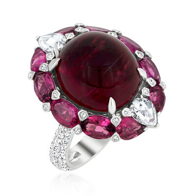 15.00 Carat Red Tourmaline, 3.20 ct. t.w. Pink Tourmaline and 1.40 ct. t.w. Diamond Ring in 18kt White Gold
