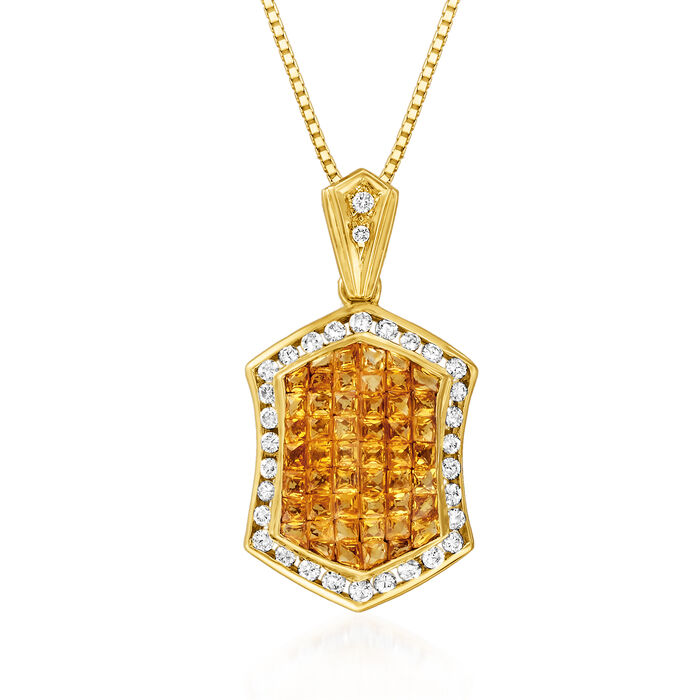 C. 1980 Vintage 4.74 ct. t.w. Yellow Sapphire and .68 ct. t.w. Diamond Pendant Necklace in 18kt Yellow Gold