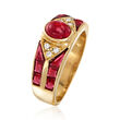 C. 1990 Vintage 1.75 ct. t.w. Ruby Ring with Diamond Accents in 18kt Yellow Gold
