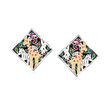 Belle Etoile &quot;Serengeti&quot; Black and Multicolored Enamel Earrings with CZ Accents in Sterling Silver