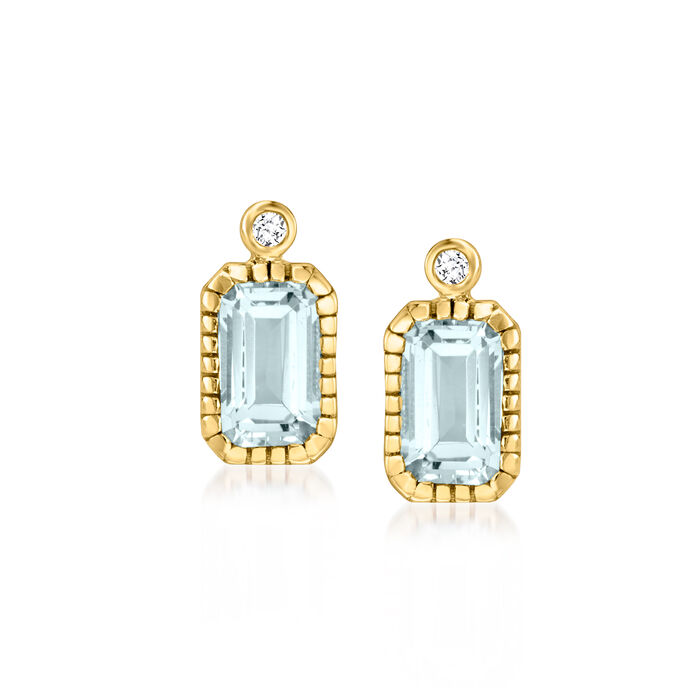 .40 ct. t.w. Aquamarine Stud Earrings with Diamond Accents in 14kt Yellow Gold