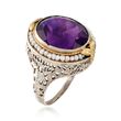C. 1950 Vintage 7.60 Carat Amethyst and Pearl Ring in 14kt Two-Tone Gold