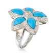 C. 1990 Vintage Turquoise and .15 ct. t.w. Diamond Flower Ring in 18kt White Gold