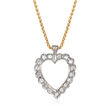C. 1990 Vintage 1.00 ct. t.w. Diamond Heart Necklace in 14kt Two-Tone Gold