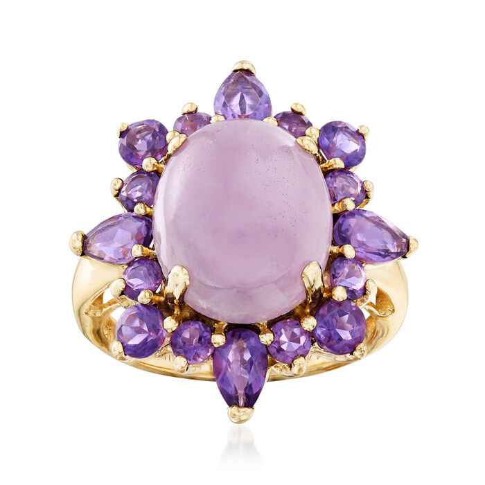 C. 1980 Vintage 12x10mm Lavender Jade and 1.55 ct. t.w. Amethyst Ring in 14kt Yellow Gold