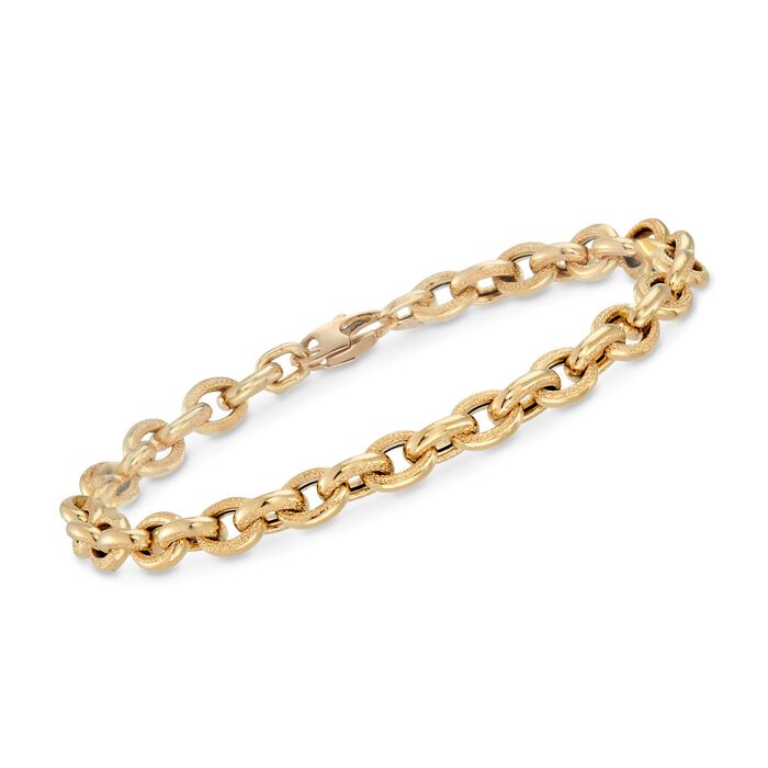 Italian 18kt Yellow Gold Textured and Polished Cable-Link Bracelet