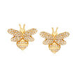 .33 ct. t.w. Diamond Bee Earrings in 18kt Gold Over Sterling