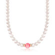 7-8mm Cultured Pearl and 10-10.5mm Pink Coral Bead Necklace in 14kt Yellow Gold