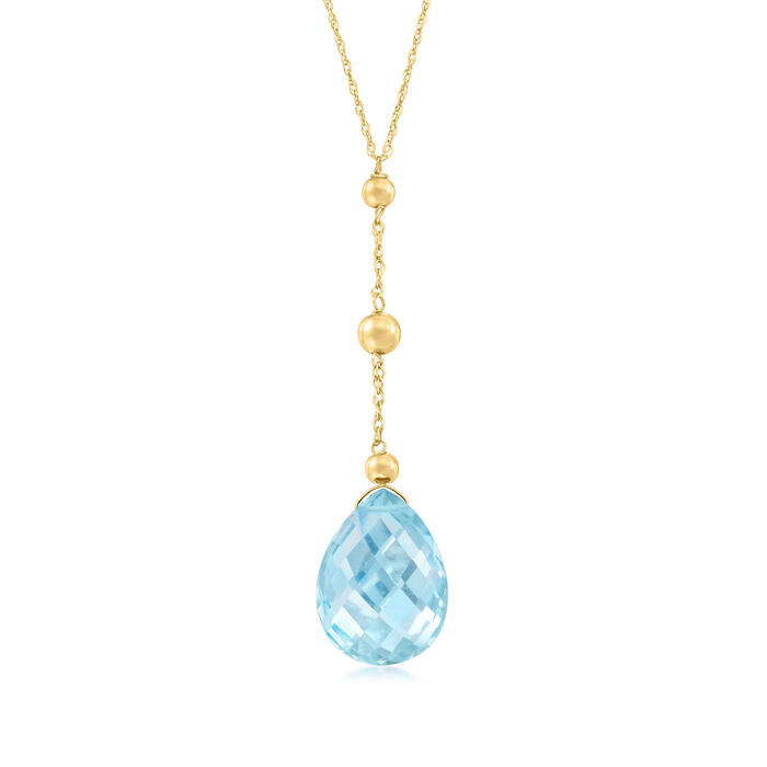 10.00 Carat Swiss Blue Topaz Y-Necklace in 14kt Yellow Gold