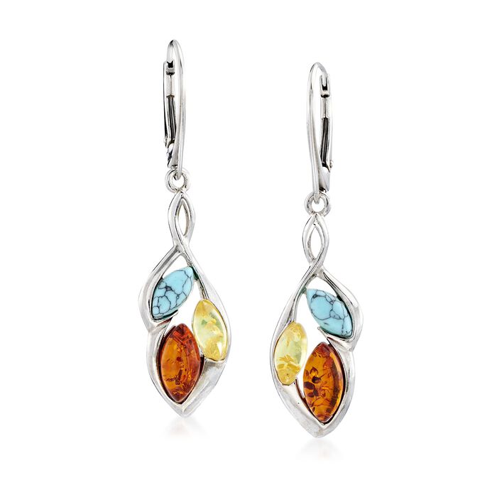 Tonal Amber and Howlite Cluster Drop Earrings in Sterling Silver