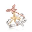 .20 ct. t.w. Diamond Butterfly Ring in 14kt Tri-Colored Gold