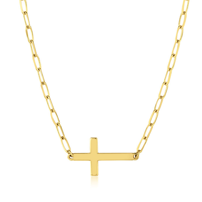 14kt Yellow Gold Sideways Cross Paper Clip Link Necklace